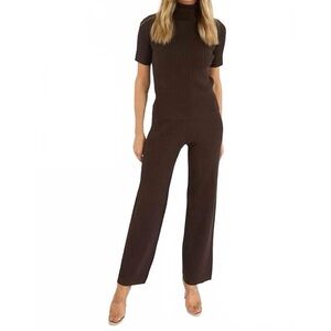 Sundays By We Are Sundays Dione Short Sleeve Turtleneck in Chocolate Brown.